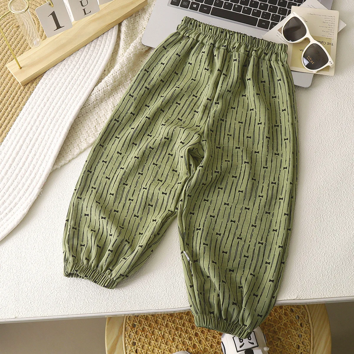 Children Pants Casual Girls Boys Linen Solid Color Loose Pleated Pant Trousers Girls Hight Waist Harem Pants