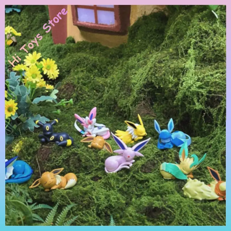 HOLLY BOX Original Blind Box Seri Eevee Posisi Tidur Blind Box Sylveon Ornamen Boneka Buatan Tangan Figur Aksi Hadiah Ulang Tahun