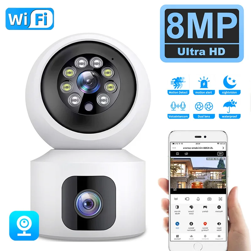 

8MP Dual Lens PTZ Camera Dual Screen Baby Monitor Home Security Auto Tracking Ai Human Detection CCTV Video Surveillance WiFi IP