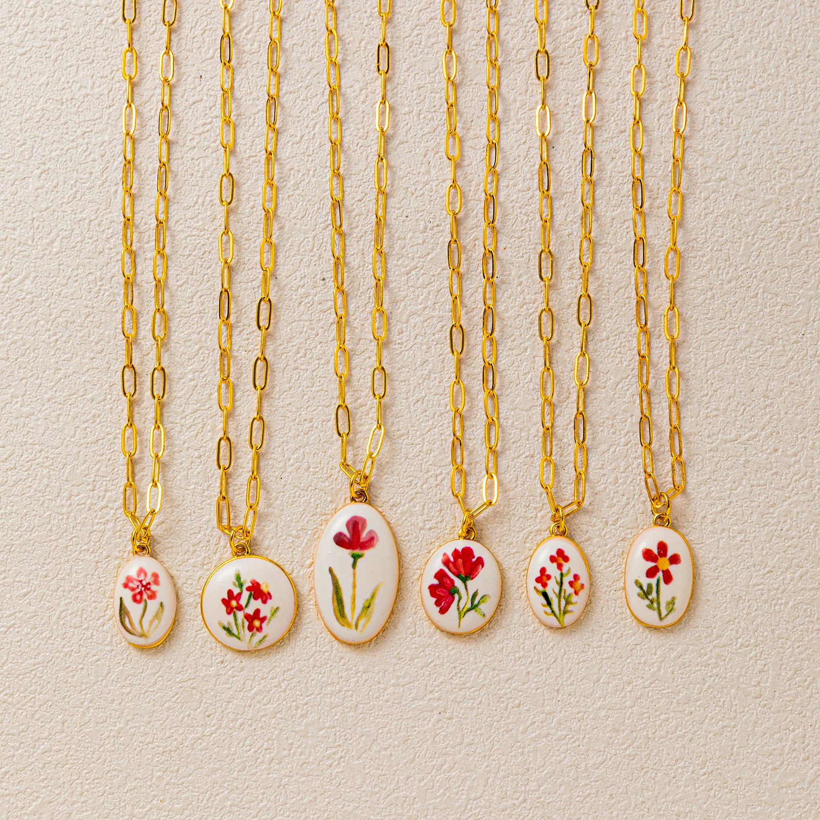 سلسلة نباتات طازجة متخصصة ثلاثة زهور صغيرة حمراء DIY قلادة قلادة للنساء مجوهرات #3