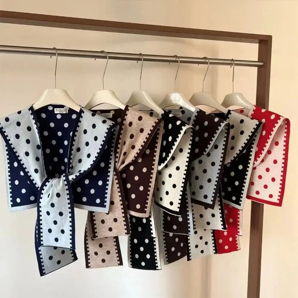 

Retro Cape Polka Dot Knitted Shawl Retro Knotted Shoulder Scarf Cloak Wraps Knit Scarves Women
