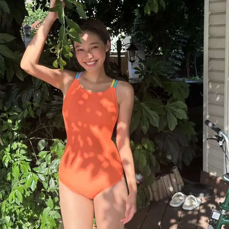 Speedy Cute Girl Couleur Stripe Double sangle d'épaule Couleur Blo Sport Étudiant Conservateur Natation Gym Formation Sw...