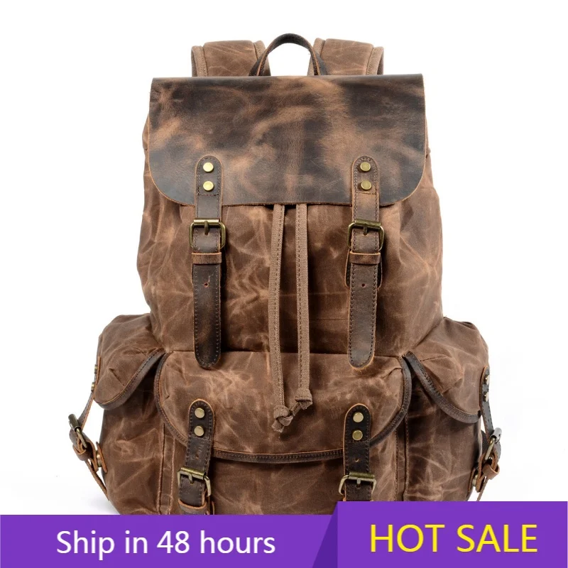 

YTYIN High Quality Durable Vintage Brown Hiking Bags Multifunctional Outdoor Mens extra Large Travel Leather Backpack