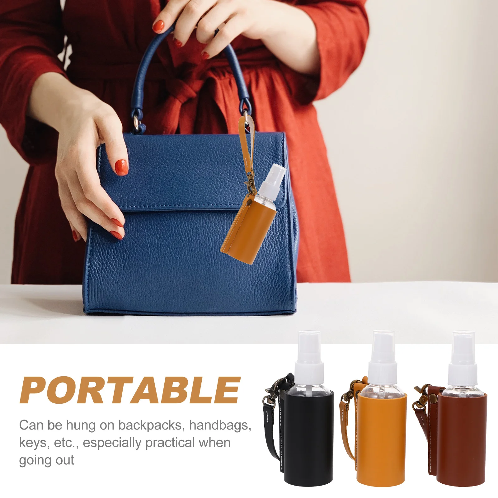 3 قطعة زجاجة رذاذ عطر Pu حافظة السفر الحاويات إعادة الملء مانعة للتسرب المفاتيح زجاجة حامل للاستخدام في الهواء الطلق زجاجات فارغة