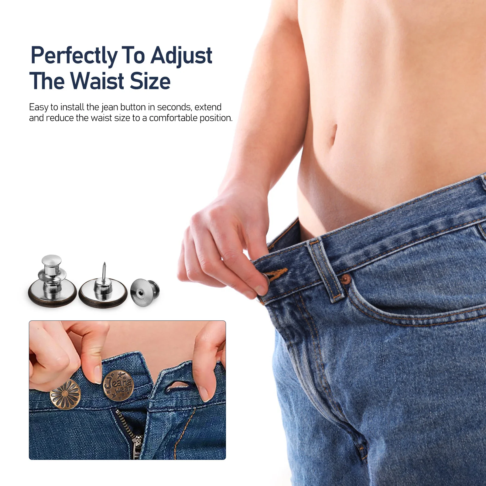 

20pcs Adjustable Jeans Button Pins Replacement Snap Waistband Extender For Skirts Trousers Jackets Bags Heavy Fabrics Durable