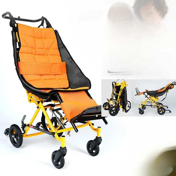 Multifunctional children\'s trolley, aluminum alloy lightweight folding full lying children\'s wheelchair cerebral palsy car