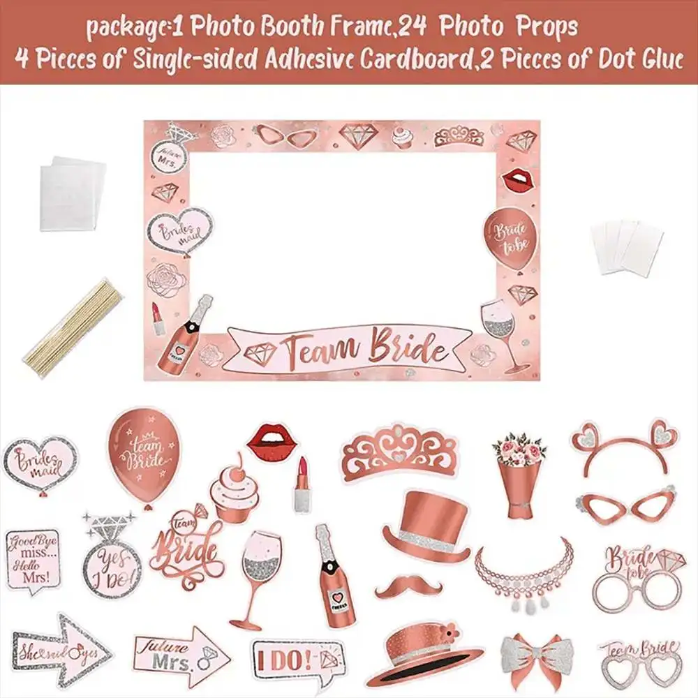 1 Pack,  Bride Handheld Paper Photo Frame Photo Props Rose Gold Combination Set, Girls Bachelorette Party Wedding