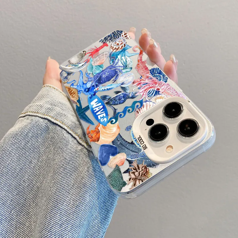 

Tropical Summer Marine Life Laser ﻿Phone Case For iPhone 16 15 14 Pro Max Plus 17 Pro Max 13 Mini 12 11 Pro Max Covers Funda