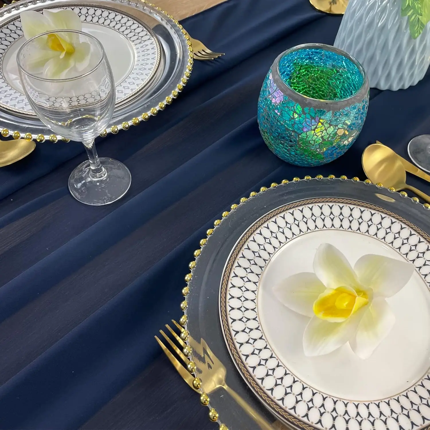 13ft Navy Blue Chiffon Table Runner, 29x156 inches Romantic and Rustic Boho Wedding Table Runner, Top Table Sheer Bridal Party