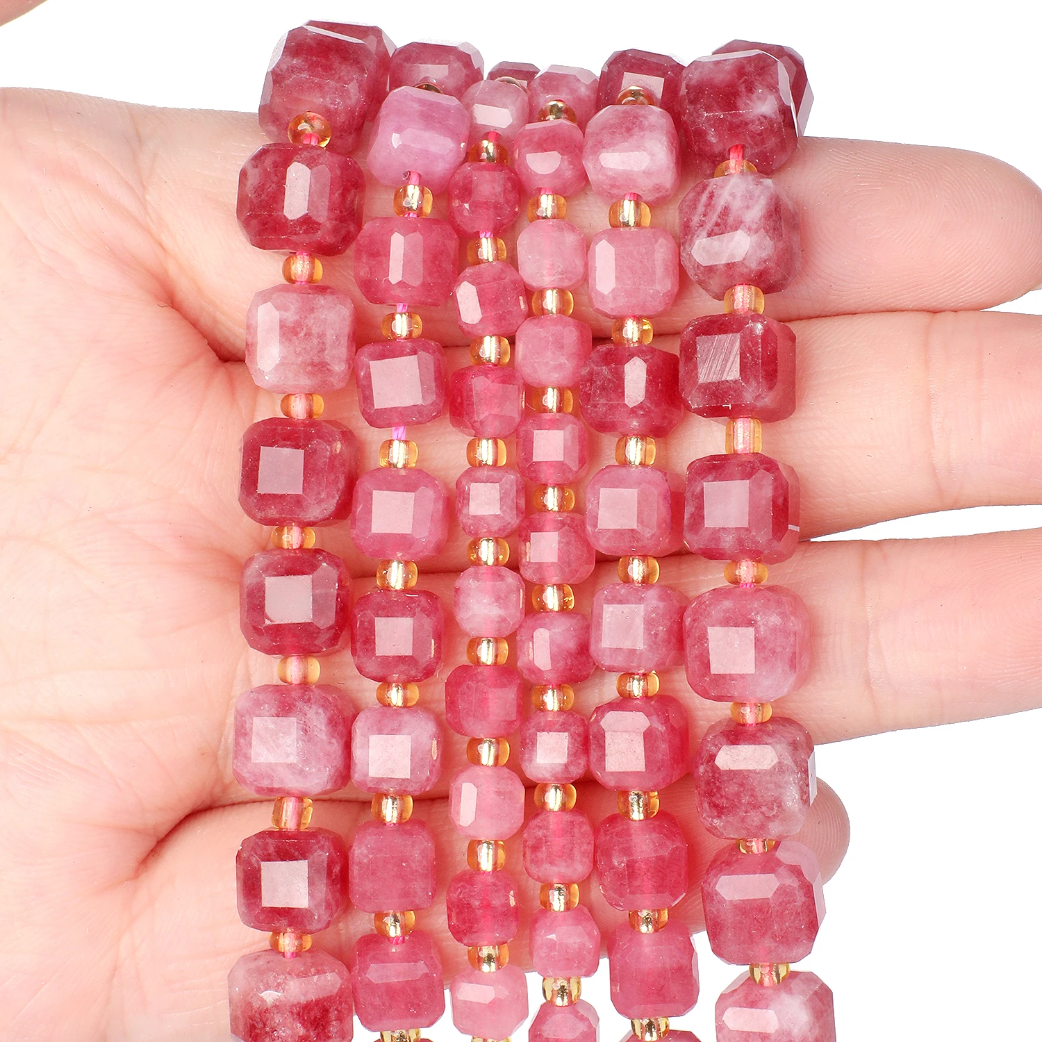 Großhandel rosa Turmalin Jade Stein Perlen facettierte quadratische Würfel Perlen für Schmuck machen Diy Armband Perlen Zubehör – Detail 7