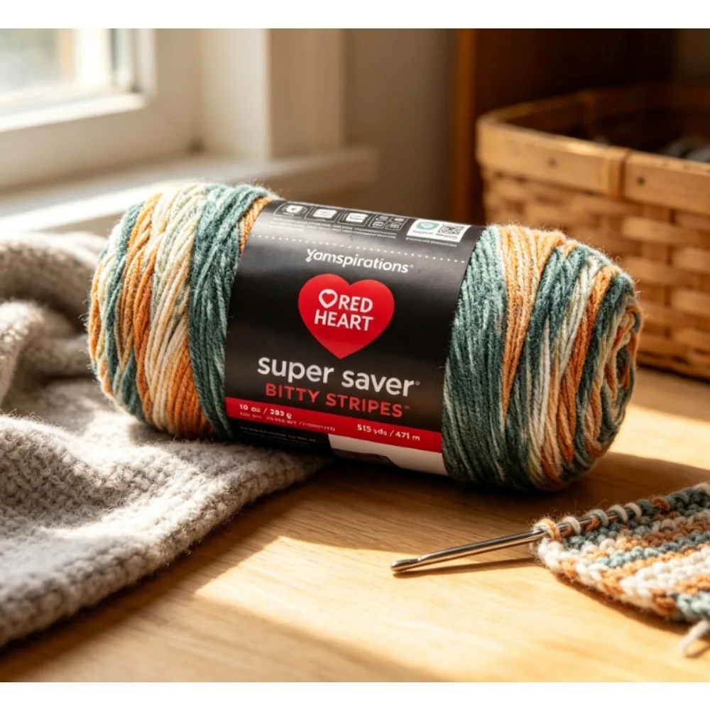 Red Heart® Super Saver Bitty Stripes™ #4 Worsted (Medium) Acrylic Yarn, Coral Reef 10oz/283g 515 Yards