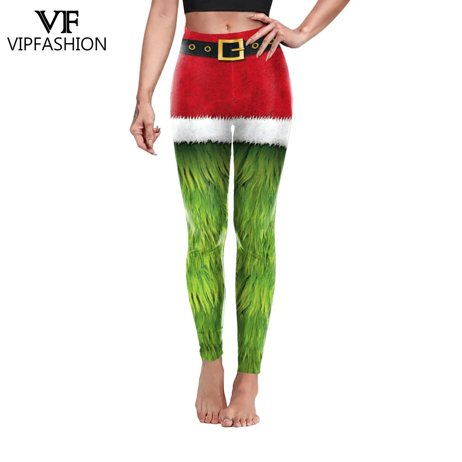 VIP FASHION Christmas Carnival Belt 3D Stripe Sexy High Waist Skinny Leggins For Women Stretch Trousers Workout Xmas Pants