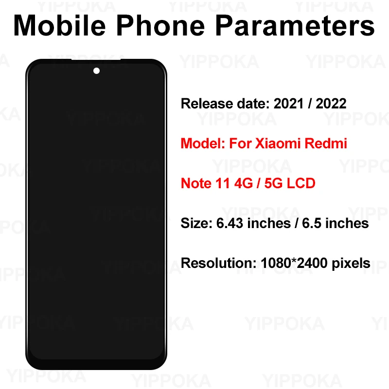 For Global Xiaomi Redmi Note 11 4G LCD Display  2201117TGT ouch Screen Digitizer For Redmi Note 11 5G LCD Replace Parts