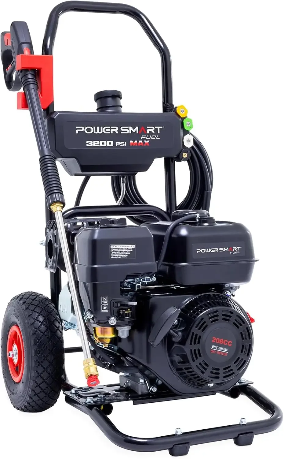 Gas Pressure Washer 3200 PSI, 2.5 with Soap Tank, Metal Spray Wand, 5 Nozzles for House, Driveways