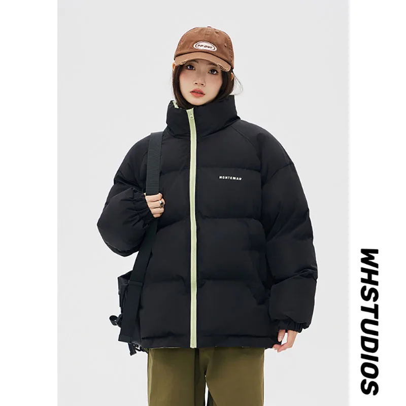 Fashion Korean Style Contrast Color Simple Short Cotton Jacket Women's 2024 Winter New Zipper Thicken Warm Solid Texture Coat