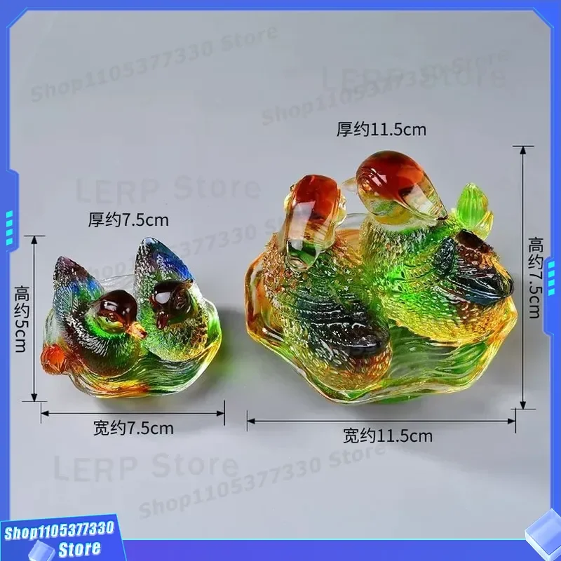 Vintage Glass Mandarin Duck Ornaments Pair Wedding Gift Ancient Style Water Playing Decor Centenary Good Match Fate Symbol