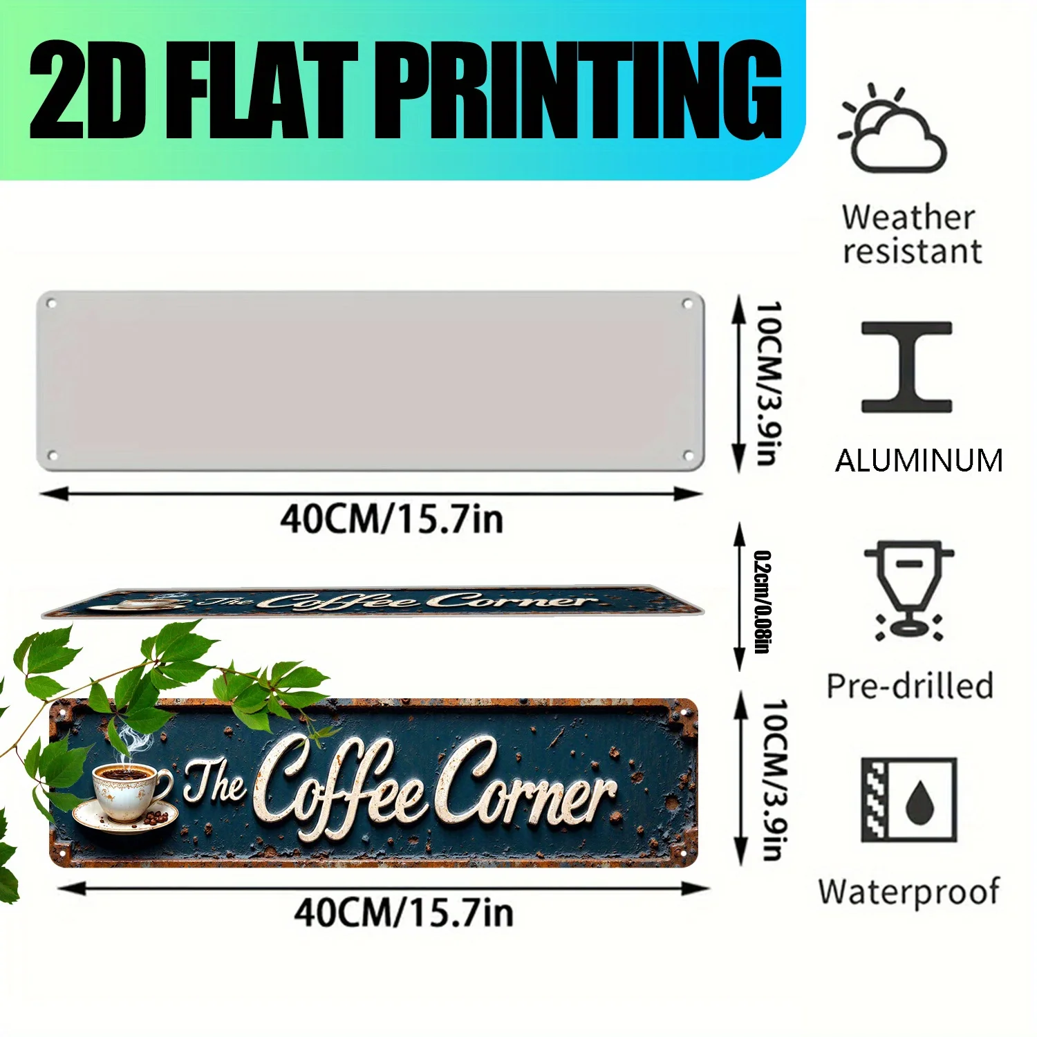 2D Flat, Vintage Coffee Shop Wall Sign - Aluminum Metal Cafe Corner Store Plaque Suitable for Office, Farmhouse, Porch - Rustic