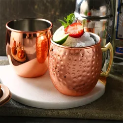 Wine Cup Moscow Mule Cup 304 Stainless Steel Hammer Point Polished Copper Plated Black Cocktail Cup Whiskey Glass Beer Stein