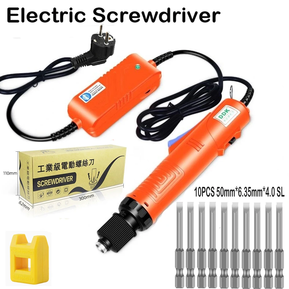

1200rpm Electric Screwdriver with 10Pcs 50mm*4.0mm slotted Bits Adjustable Speed Industrial Grade In-line Torque Power Tool 220V