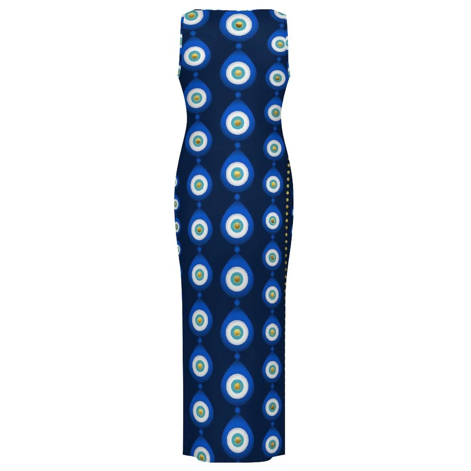 Evil Eye Kleid ärmellos blau und gold Street Wear Maxikleider lässig figurbetontes Kleid Damen Grafik Oversize Vestidos