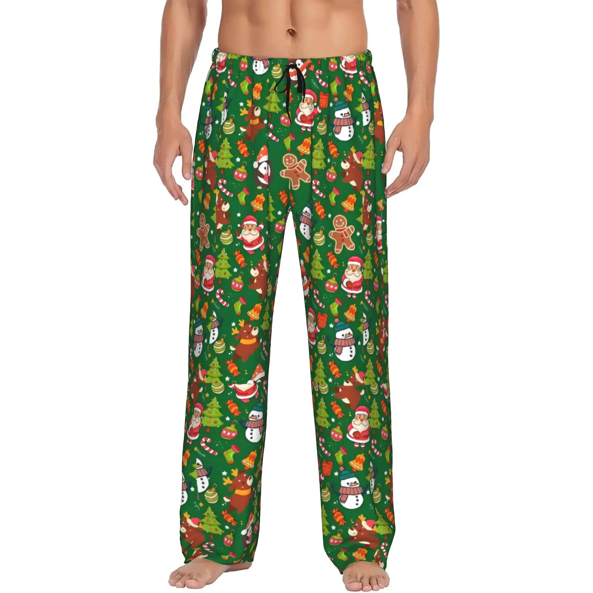Custom Men Merry Christmas Tree Pajama Pants Printed  Sleep Sleepwear Bottoms with Pockets