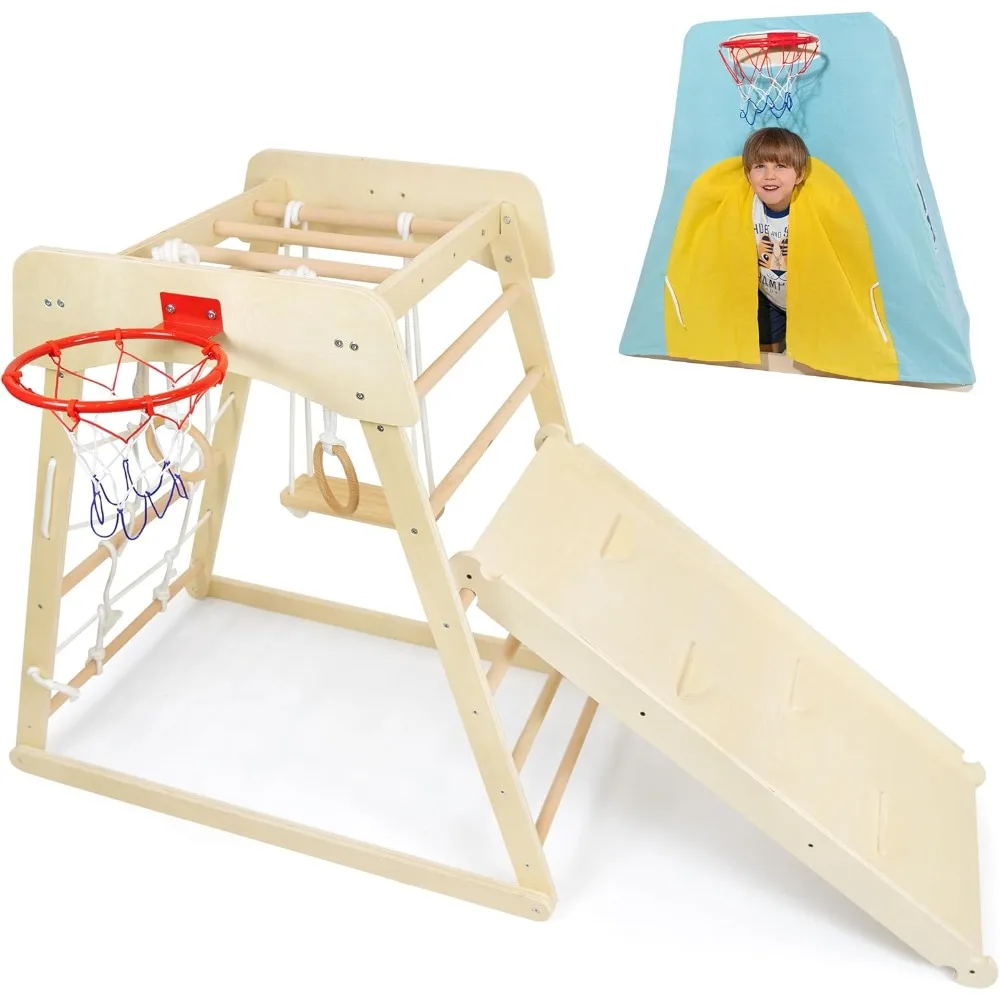 

Toddler Climbing Toys 10-in-1 Gym Indoor Playground Wooden Climbing Toy Set Ladder Swing Ball Frame Tent for 1-3 year old baby