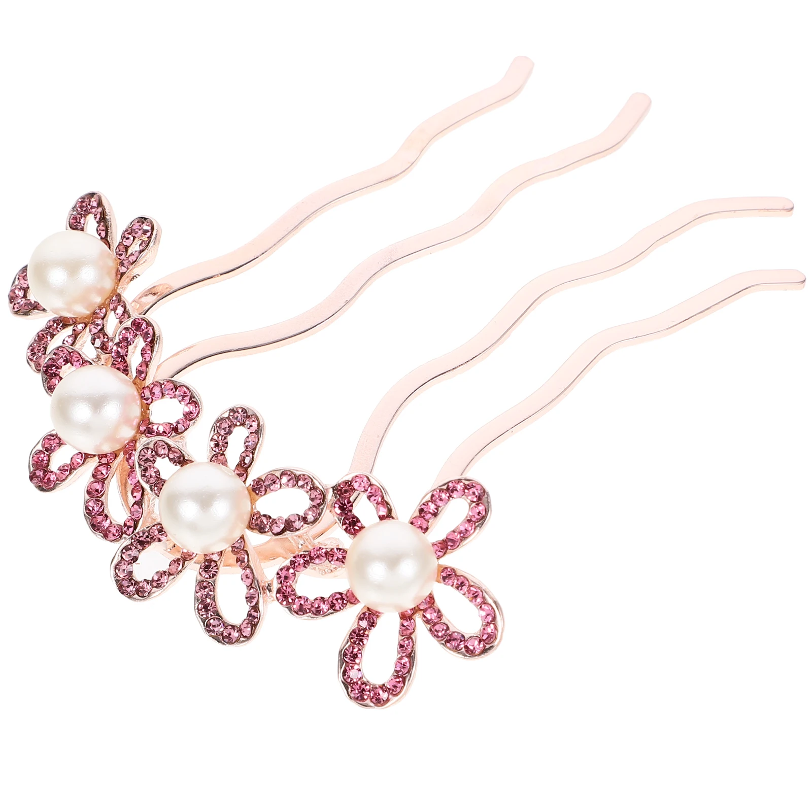 

Bridal Pearl Hair Comb Wedding Rhinestone Side Flower Women's Large Spring Hair Clip Pink 4 Teeth Combs for Evening Bridal