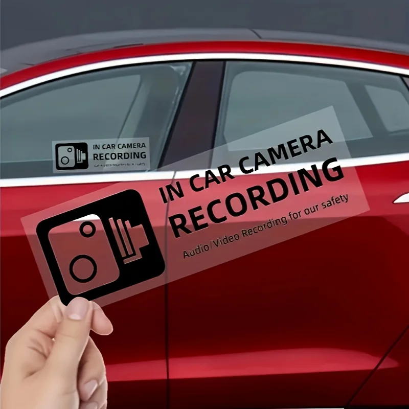 Black White Car Camera Recording Warning Vinyl Sticker Warm Reminder Slogan Auto Safety Sign Label Decal 2X
