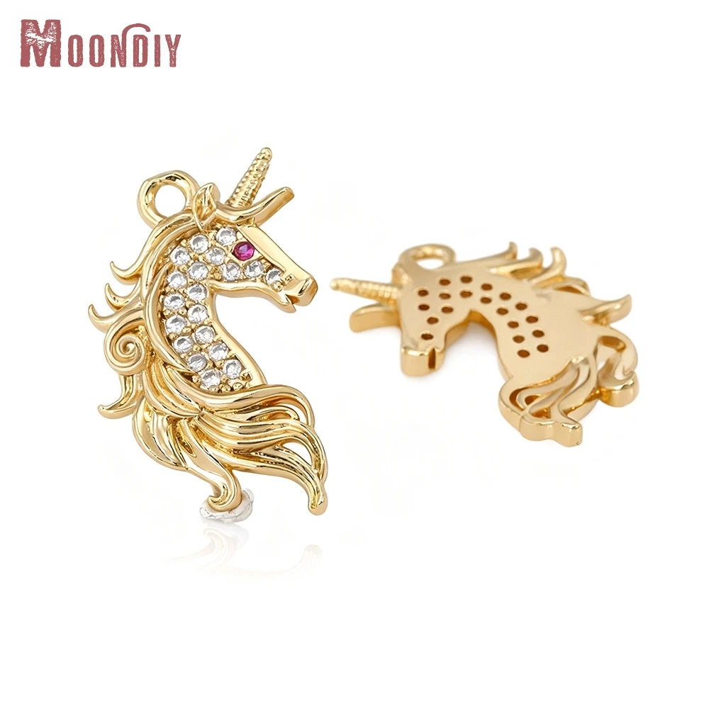 

2PCS 24x15MM 18K Gold Color Brass and Zircon Horse Head Charms Pendants High Quality Diy Necklace Earrings Making Accessories