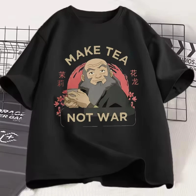 الصورة الرمزية آخر Airbender الرجال امرأة تي شيرت Iroh جعل الشاي لا الحرب تيز تي شيرتات قصيرة الاكمام موضة عادية زوجين بلايز