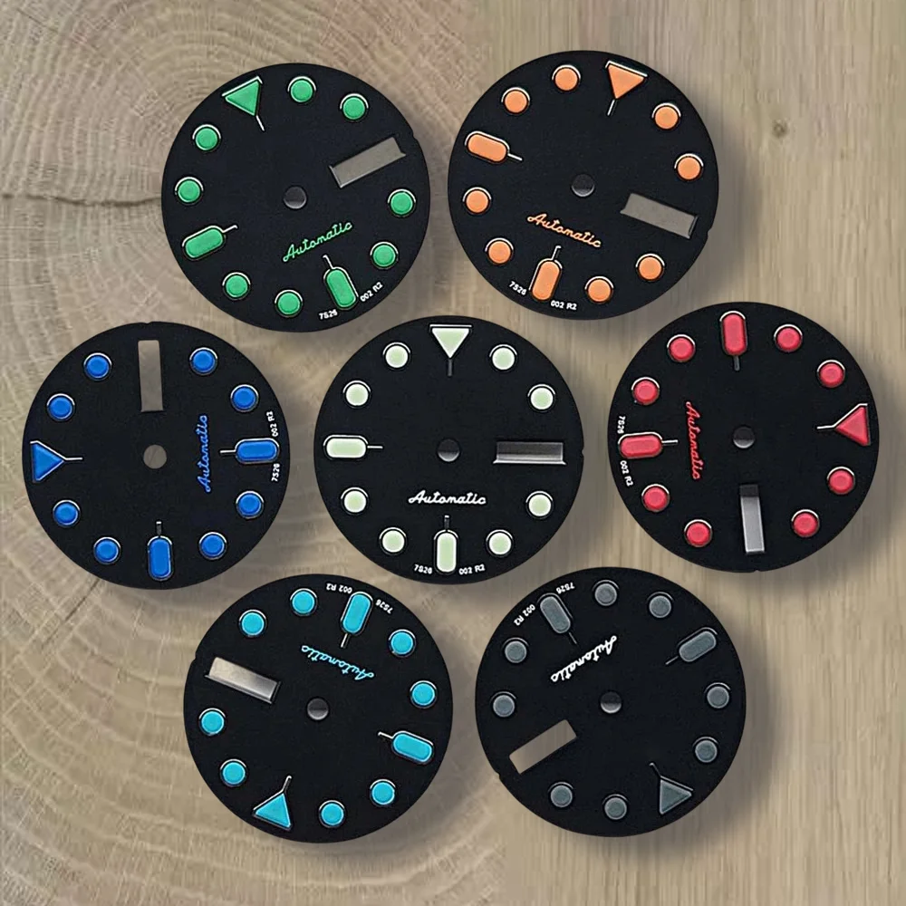 

28.5mm S 5 Logo SKX007 Black Dial Suitable for NH36/4R36 Movement Green Luminous Dual Calendar Watch Modification Accessories