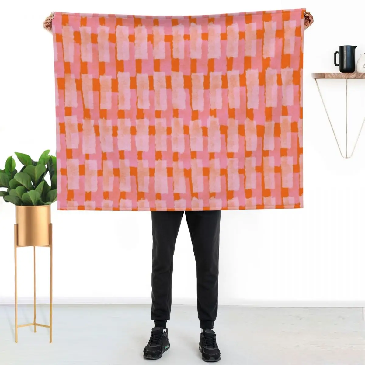 Pink and Orange, Brush Strokes, Geometric Throw Blanket Fashion Sofas Kid'S Hairys Travel manga Designers Blankets