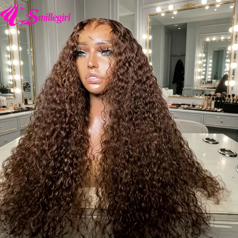 

250 Density Chocolate Brown Curly Wig Human Hair 13x6 Hd Lace Frontal wig #4 Colored Brazilian Pre Plucked Human Hair For Women