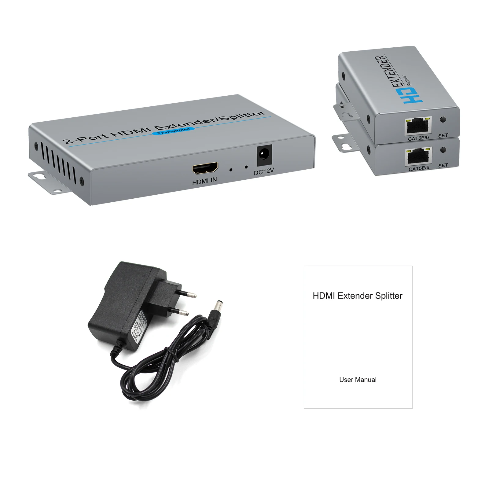 HDMI extender 1tx 2rx supports 1080P@60Hz High resolution  RJ45 Cat5e/6 extender 1 in 2 out transmitter receiver