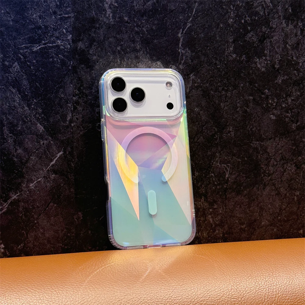 Custodia magnetica geometrica colorata per MagSafe per iPhone 17 Air 16e 16 15 14 Plus 13 12 Pro Max 11 Cover trasparente trasparente