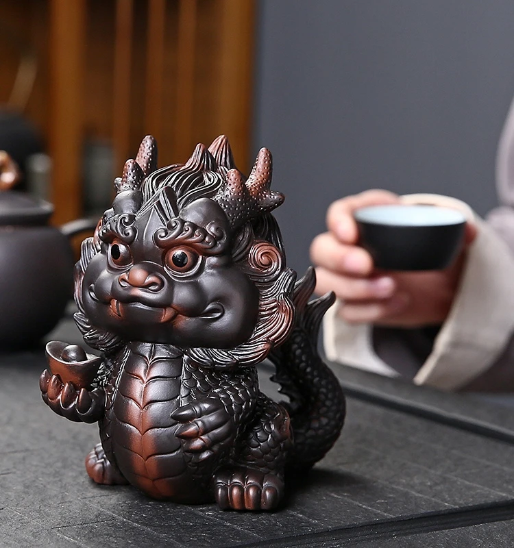 Purple pottery Chinese Dragon Tea Pet Living Room Tea Table Decoration Tea Ceremony Accessories Tea Tray Decoration