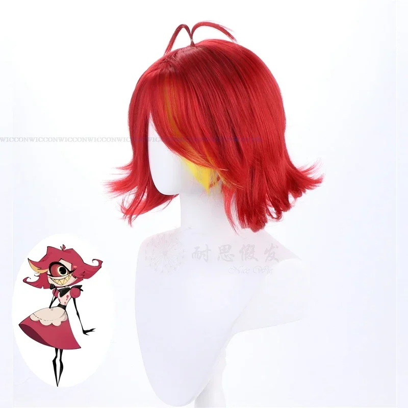 Hazbin Cos Niffty Wig Anime Hotel Cosplay Wigs Short Red Curly Heat Synthetic Hair Women Halloween Costume Party Role Play