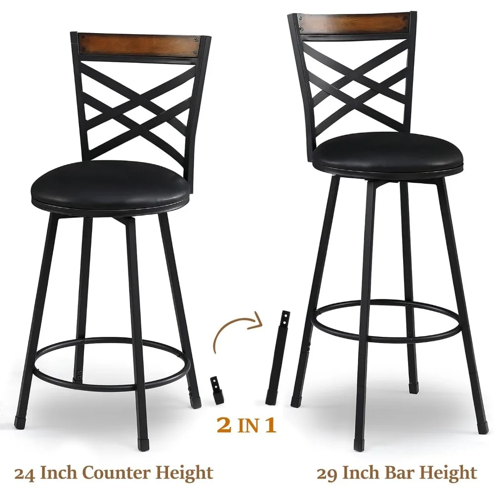 New Black Swivel Bar Stools Set of 2, Adjustable Seat Height Bar Stools, 24/29 Inches Counter Height Stools with Back