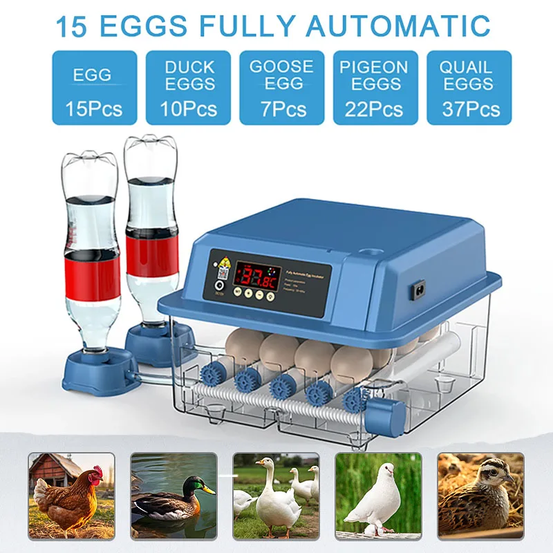 

220V 110V Brooder Egg Incubator 15/6pcs Fully Automatic Temperature Control Goose Quail Chick Eggs Hatcher Farm Incubation Tool