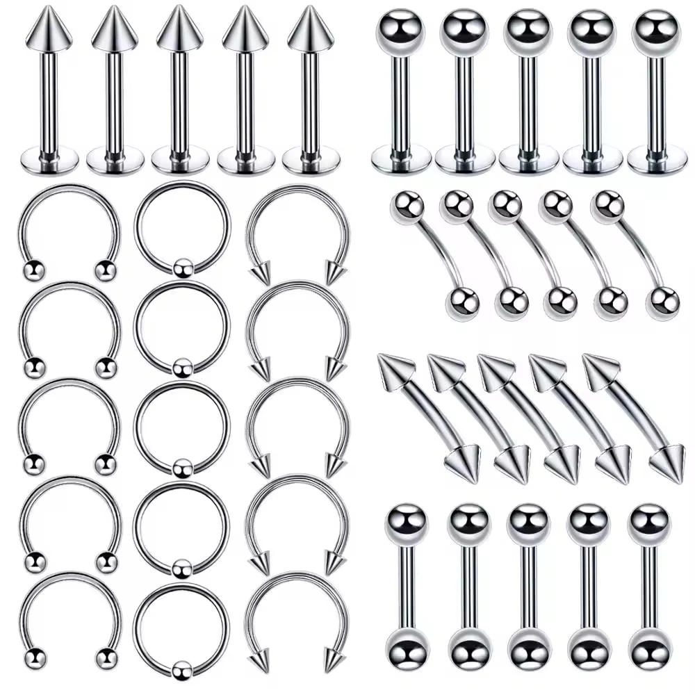 5/10/40/60 stücke Körper Piercing Schmuck Edelstahl Nase Ohr Bauch Lip Zunge Ring Captive Bead augenbraue Bar Piercing Lot Schmuck