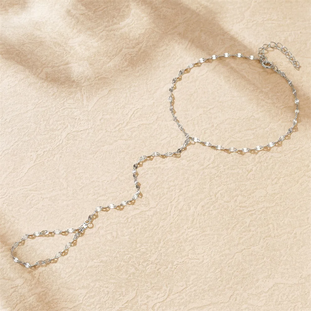 ROXI Bracelet Silver 925 Minimalist Hand Chain Finger Ring Bracelet For Women Fashion Jewelry Gift Multi Layer Stacking