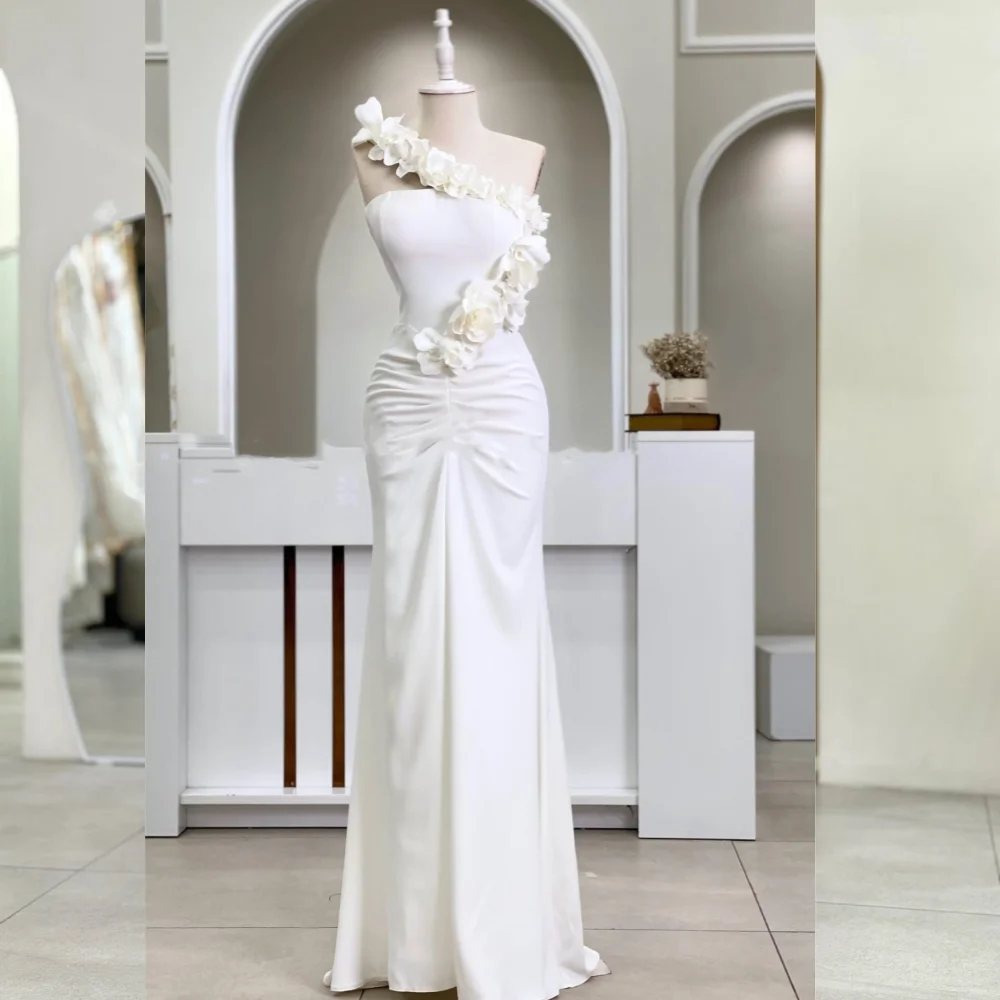 Customized Jersey Flower Wedding Party Trumpet One-shoulder Bespoke Occasion Gown Long Dresses