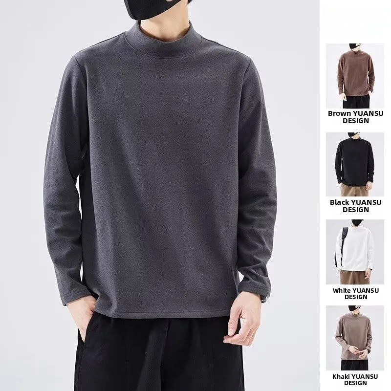 

Мужская термофутболка с длинным рукавом из двустороннего флиса, дышащая, теплая, базовый слой, с воротником-стойкой, приталенная, верхняя одежда