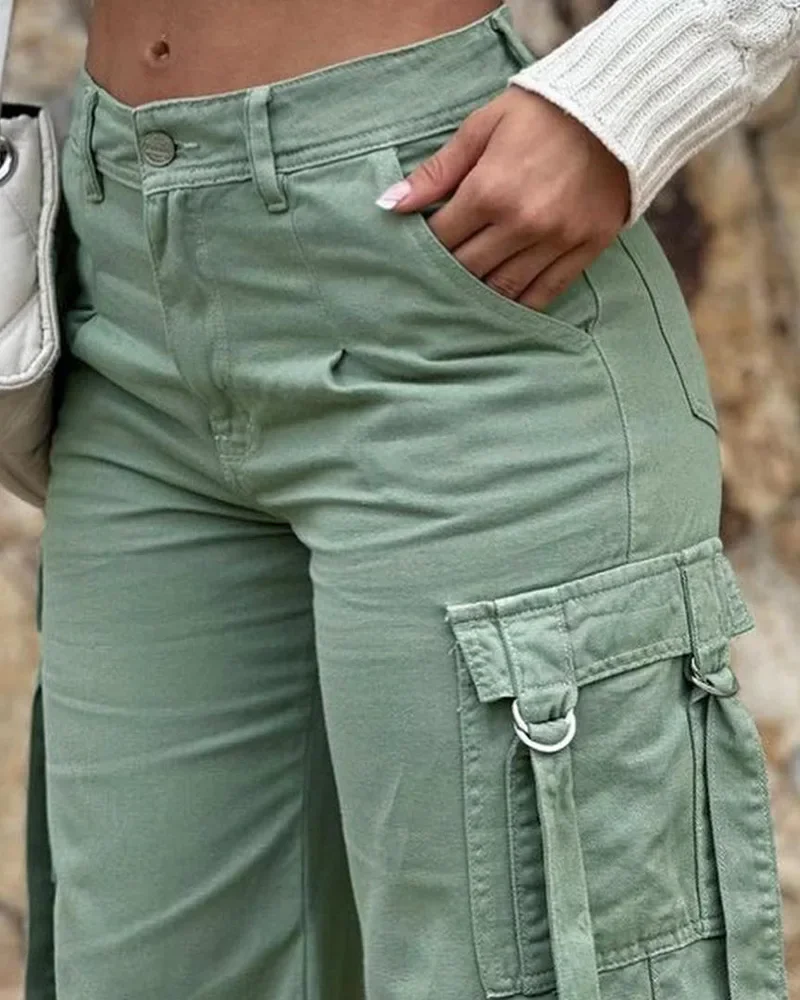 Pantaloni Cargo a vita alta con Design tascabile pantaloni primaverili estivi in tinta unita da donna Safari