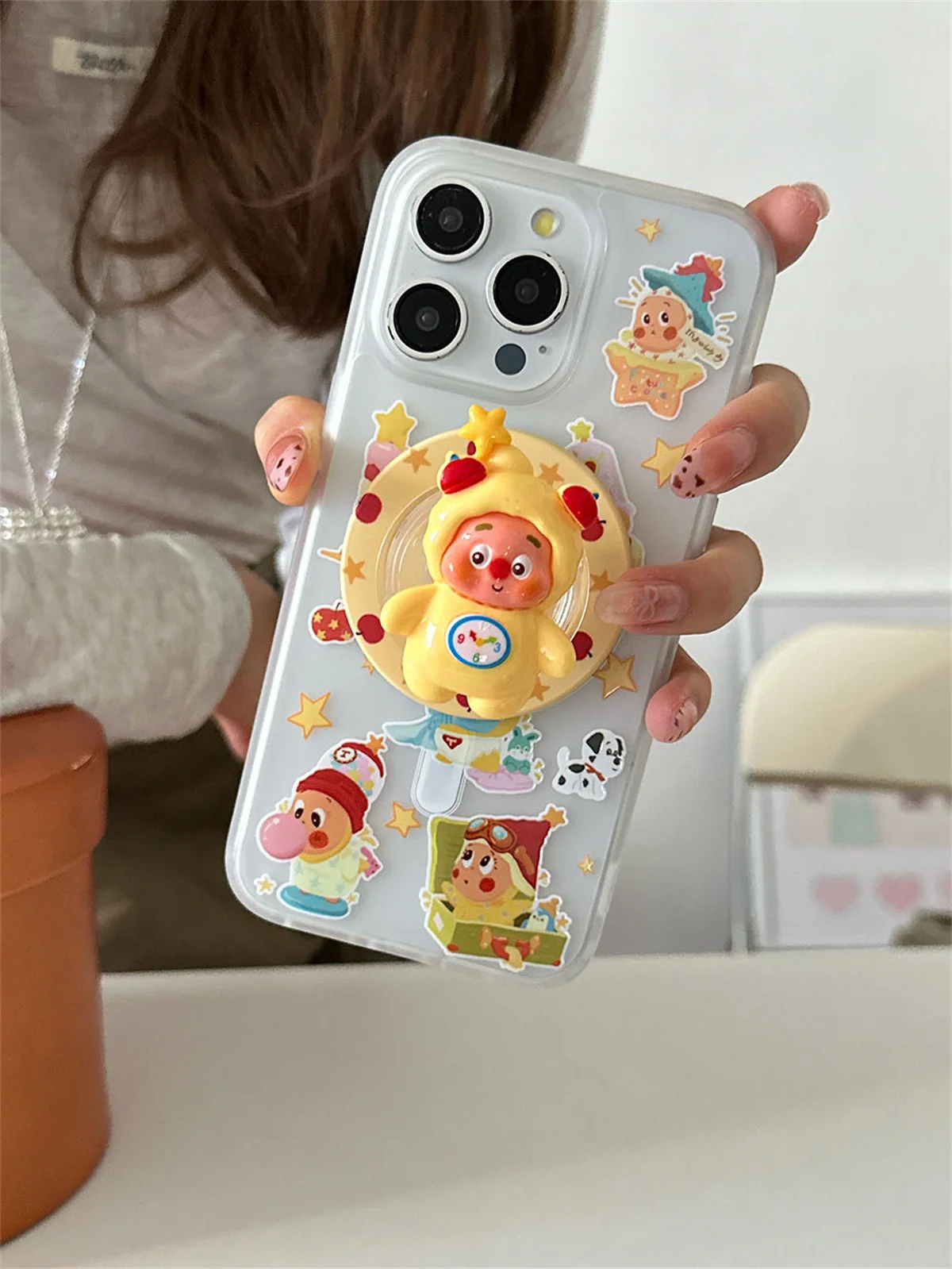 Moda bonito dos desenhos animados padrão capa de telefone magnético para iphone 16 pro 14 15 pro max caso com suporte casos capa