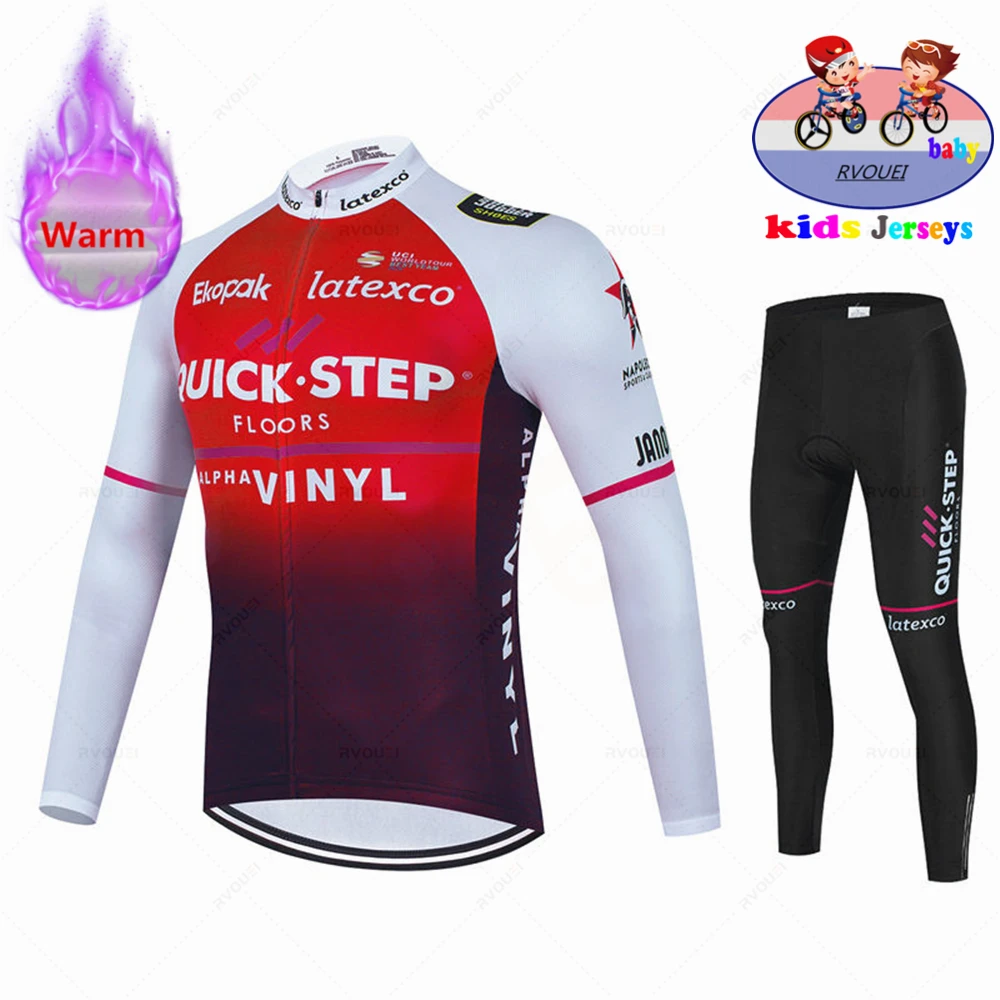 Quick Step Kids Fleece Cycling Clothing Winter Kids Keep Warm Jersey Set Long Sleeve Clothes Suit MTB Children\'s Cycling Wear