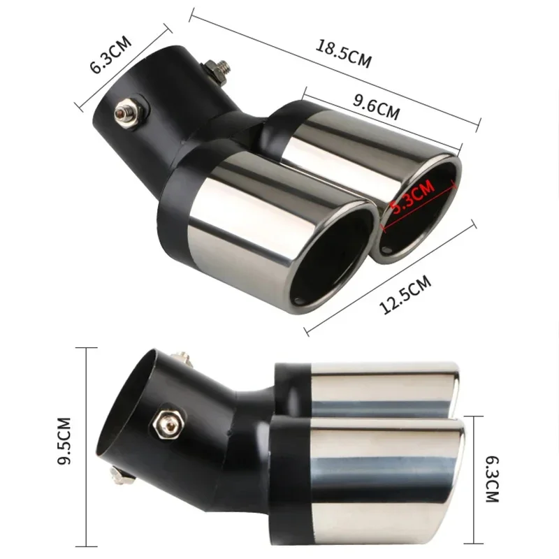Stainless Steel Curved Double Outlet Car Exhaust Trim Muffler Pipe Tail 1PCS 2.5" Inlet Decoration Chrome Tail Pipe Car Styling view 6