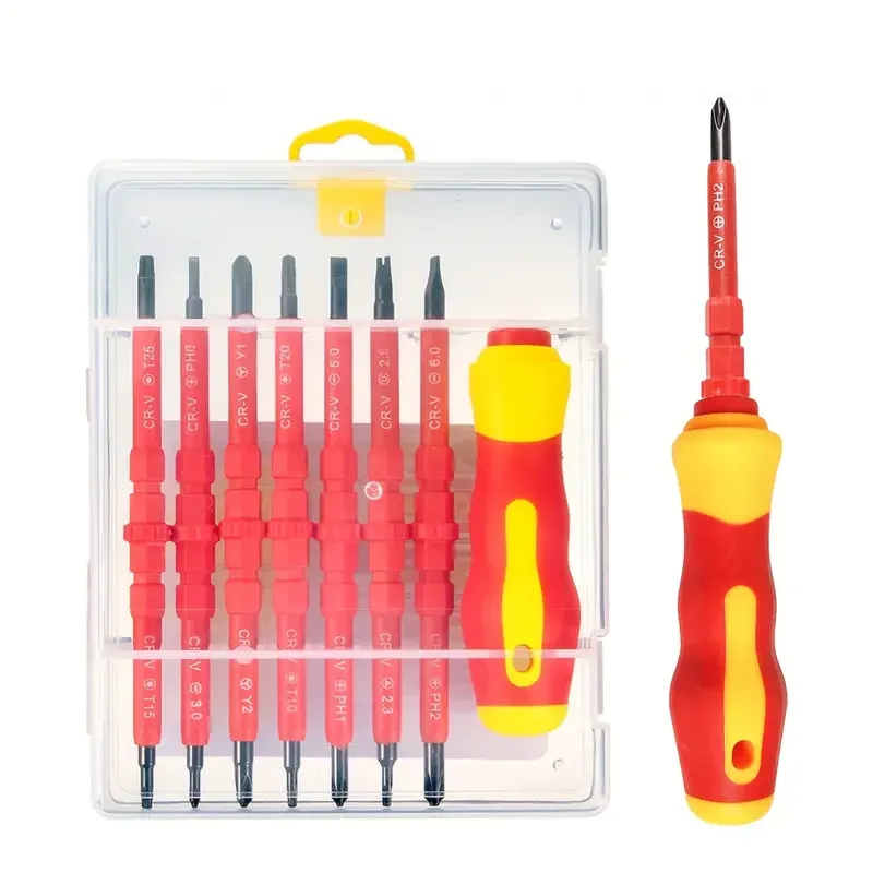 15PCS Changeable Insulated Screwdriver Set And Magnetic Slotted Bits Repair Tool Electrician Tools