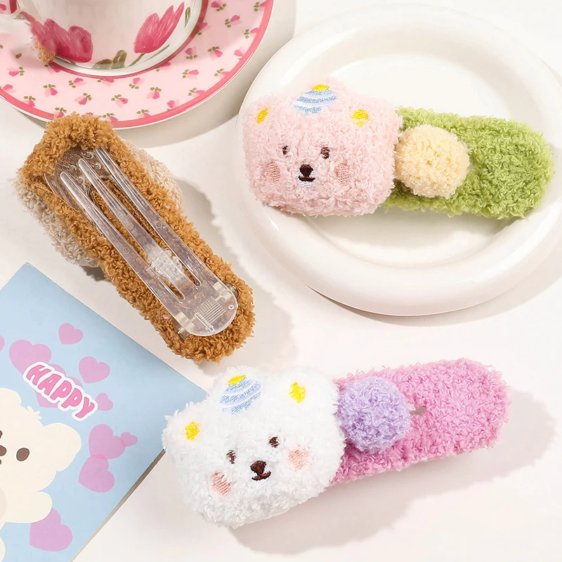 Cartoon Soft Plush Hair Clip Headwear Large Bear Sweet Cute Barrettes Hairpins Headdress For Women Hair Accessories