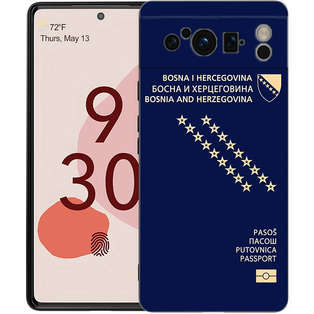 Bosnia and Herzegovina Passport Phone Case For Google pixel 9 8 7 6 Pro 8A 6A 7A 5G Silicone Shockproof Black Cover